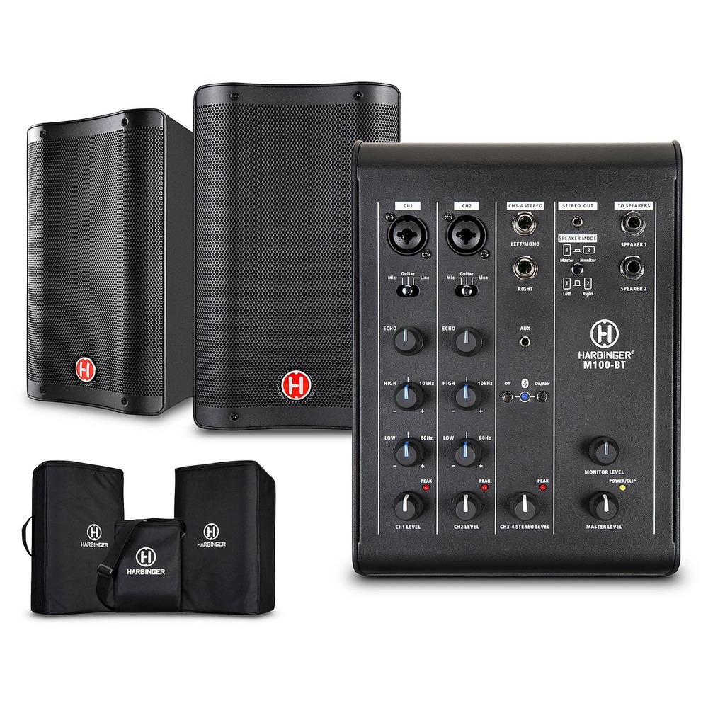 Harbinger Portable PA System Black 800W Bluetooth 5-Input w/ On Stage Wall Mount